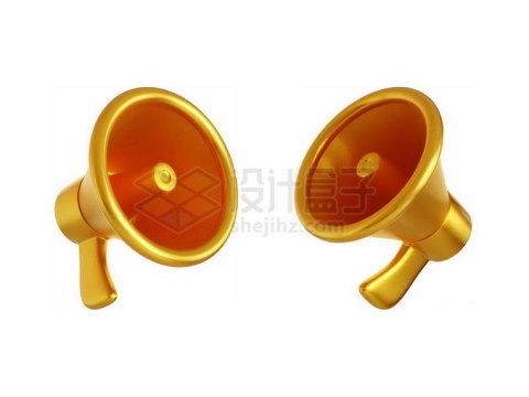 2款黄金大喇叭扬声器3D金属模型4624884PSD免抠图片素材