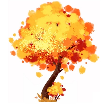 秋天金黄色树叶的大树水彩插画972730png图片免抠素材