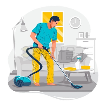 男人使用吸尘器正在打扫卫生插画9524649矢量图片免抠素材