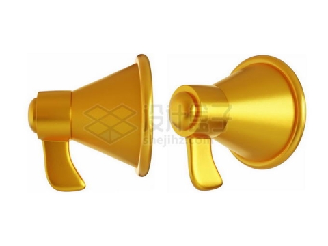 2款黄金大喇叭扬声器3D金属模型1265378PSD免抠图片素材