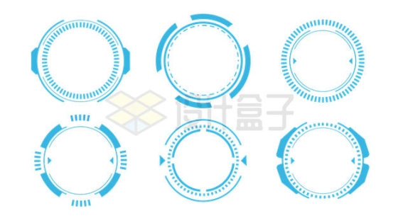 六款蓝色科技科幻风格圆环装饰7471882矢量图片免抠素材