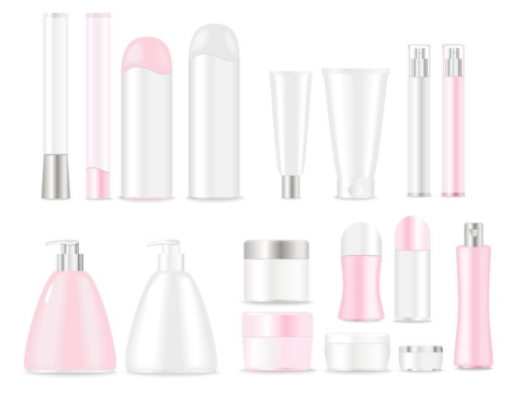 17款各种形状的洗发水洗面奶等粉色化妆品护肤品瓶子图片免抠矢量素材