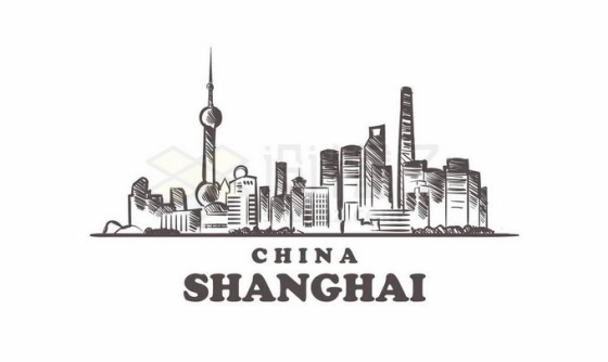 黑色线条陆家嘴上海城市地标建筑手绘插画3732330矢量图片免抠素材免费下载
