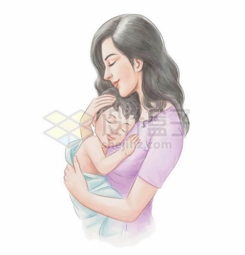 宝宝趴在妈妈怀中睡觉彩绘插画3888673矢量图片免抠素材