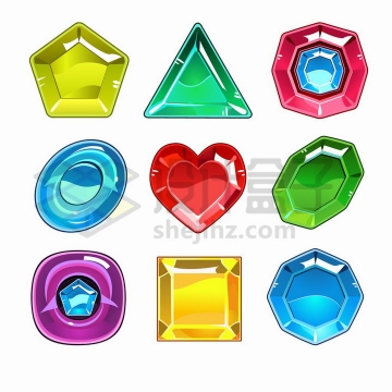 9款彩色的多边形游戏宝石png图片免抠矢量素材
