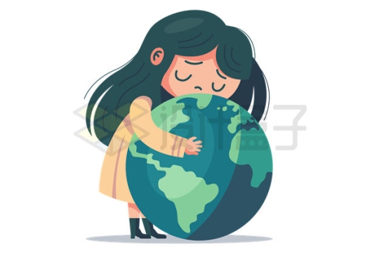 卡通女孩抱着地球保护地球插画7698065矢量图片免抠素材