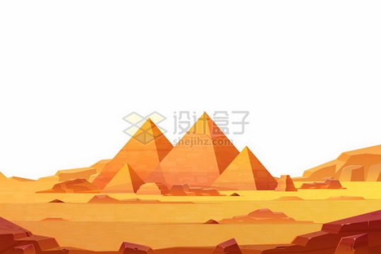 黄色的沙漠中的埃及金字塔风景png图片免抠矢量素材