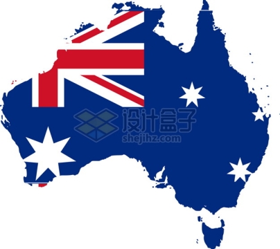 印有国旗图案的澳大利亚地图png图片素材