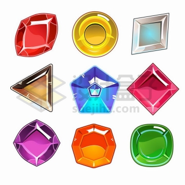 9款彩色各种形状的游戏宝石png图片免抠矢量素材