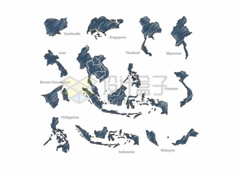 涂鸦风格东南亚国家地图4903826矢量图片免抠素材