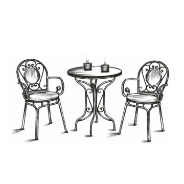 户外休闲桌子椅子喝咖啡手绘线条涂鸦插画3917474图片免抠素材免费下载