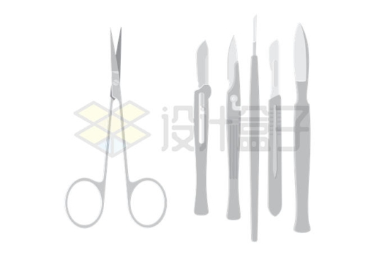 各种医生手术刀和剪刀扁平化风格9825673矢量图片免抠素材