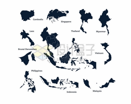 黑色东南亚国家地图4417028矢量图片免抠素材