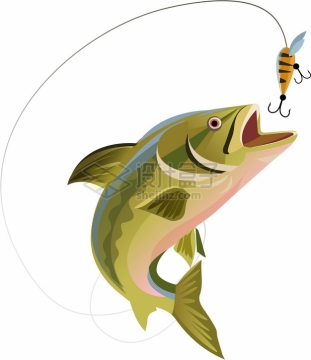 钓鱼咬钩的鱼儿彩绘插画png图片素材