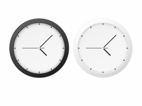 两款黑色和白色边框的时钟表盘png图片免抠矢量素材