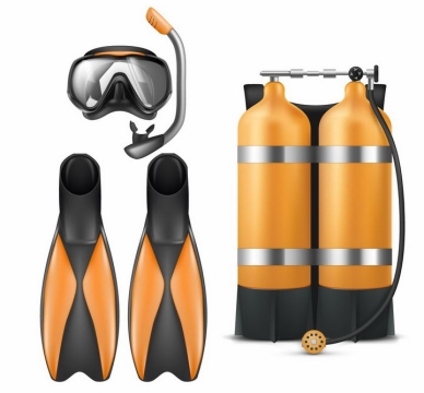 黄色潜水镜脚蹼呼吸器空气筒等潜水装备png图片免抠矢量素材