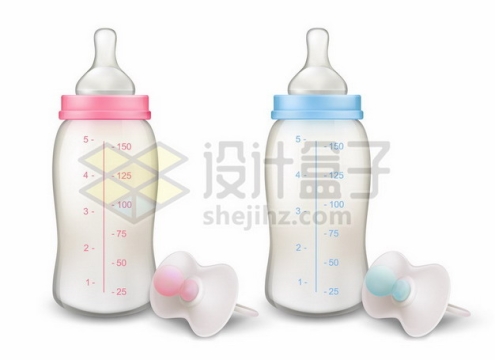 粉色和蓝色宝宝婴儿奶瓶玻璃奶瓶857514矢量图片免抠素材