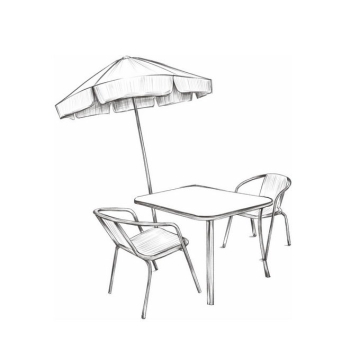户外的休闲桌子椅子和遮阳伞手绘线条涂鸦插画4973580图片免抠素材免费下载