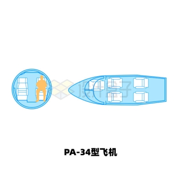 PA-34型商务飞机内部座位分布示意图9766522矢量图片免抠素材