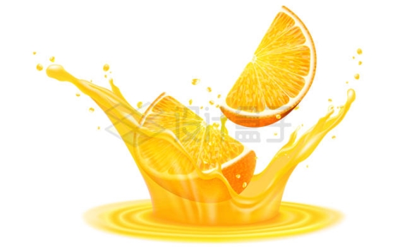 切开的橙子加入橙汁中果汁飞溅效果图2237240矢量图片免抠素材
