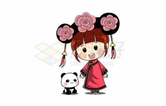 超可爱的清朝格格满族传统服装卡通女孩5821966矢量图片免抠素材