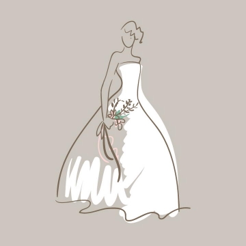 手绘线条素描风格身穿白色婚纱的新娘png图片免抠矢量素材