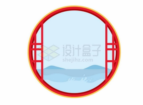 中国风红色圆形窗框窗格8005140矢量图片免抠素材
