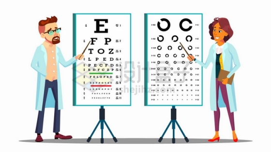 两款卡通医生用视力表测量视力png图片免抠矢量素材