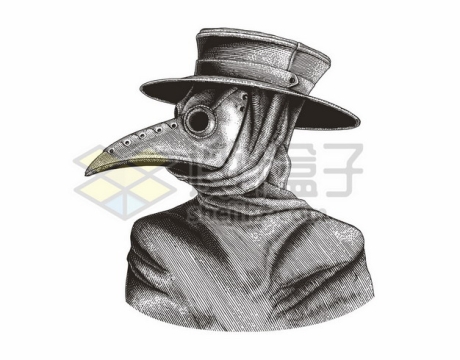 黑死病中的鸟头人面具素描插画245439图片免抠矢量素材