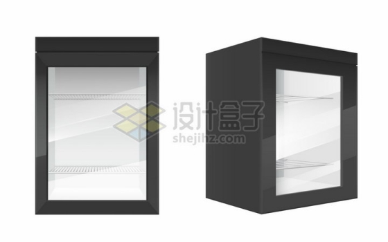 黑色的迷你小电冰箱2个不同状态png图片素材