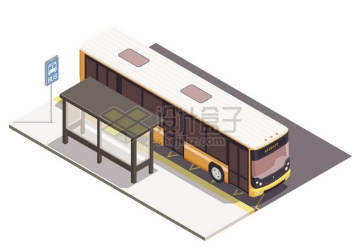 2.5D风格停靠在公交站台的公交车433411png图片素材