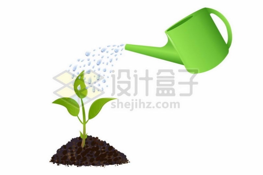 绿色的喷水壶正在给嫩芽发芽的小树苗浇水2878317矢量图片免费下载