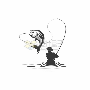 齐腰深的水中钓鱼的男人logo设计方案png图片素材