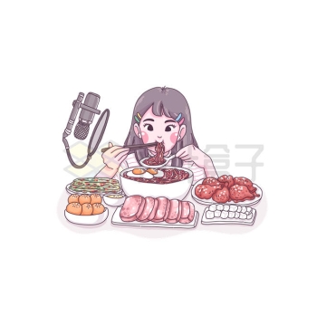 可爱卡通女孩正在疯狂的吃东西吃播主播9308581矢量图片免抠素材