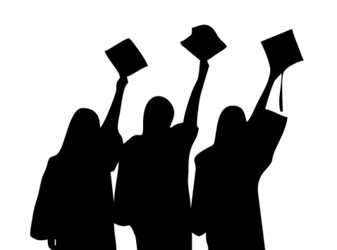 大学毕业生举着毕业证书和博士帽学士帽背影剪影850802png图片素材