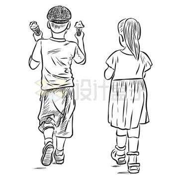 卡通男孩和女孩行走的背影手绘插画1857288矢量图片免抠素材