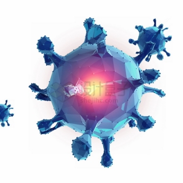 3D三维立体蓝色多边形新型冠状病毒png图片素材