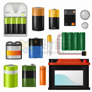 各种碱性电池AA电池充电电池锂电池手机电池汽车电瓶等png图片素材
