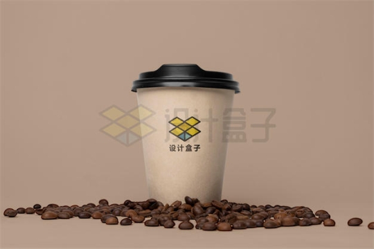 地上的咖啡豆和咖啡杯logo样机7858040PSD免抠图片素材