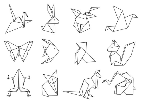 简约线条折纸风格小动物千纸鹤免抠矢量图片素材