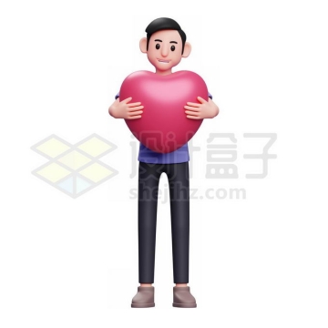 卡通男人捧着一个大大的红心情人节3D模型1391898矢量图片免抠素材