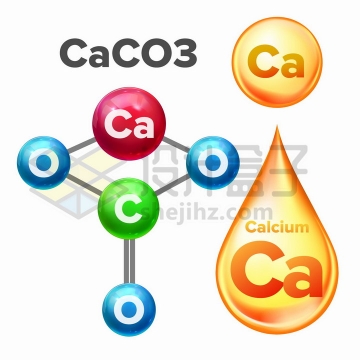 石灰石碳酸钙（CaCO₃）分子结构图化学方程式png图片免抠矢量素材