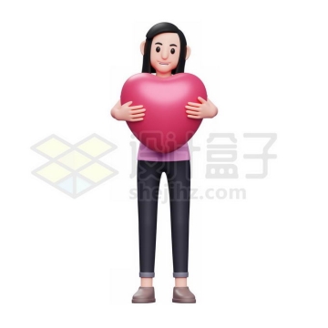 卡通女人捧着一个大大的红心情人节3D模型8451042矢量图片免抠素材