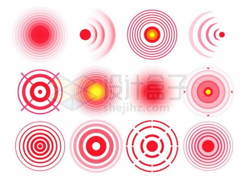 12款红色痛点同心圆目标点靶向药物治疗圆圈6218345矢量图片免抠素材