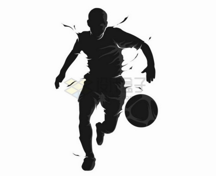 抽象风格踢足球的运动员撕裂风剪影png图片素材