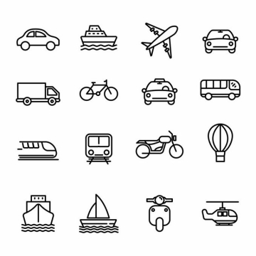 汽车轮船飞机自行车地铁等交通工具线条图标6839961矢量图片免抠素材