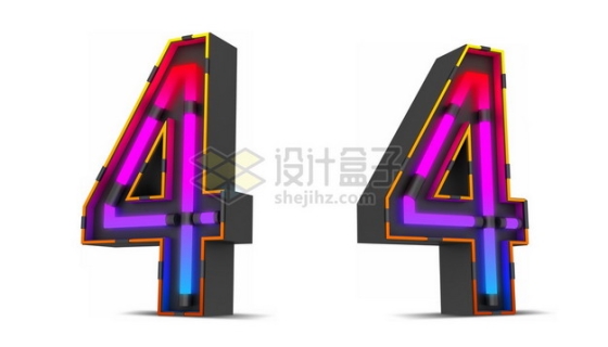 C4D风格紫红色霓虹灯管效果3D立体数字四4艺术字体968632psd/png图片素材