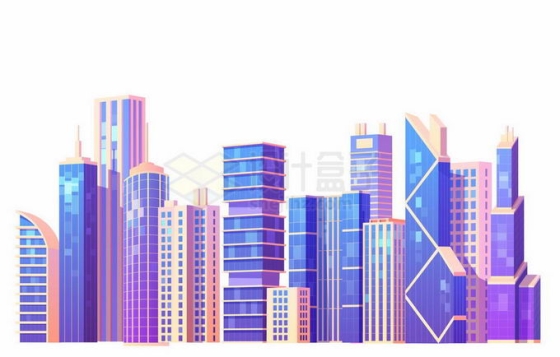 紫色的卡通城市高楼大厦建筑群2534918矢量图片免抠素材