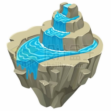 卡通悬空岛上的三级瀑布风景8320597矢量图片免抠素材免费下载