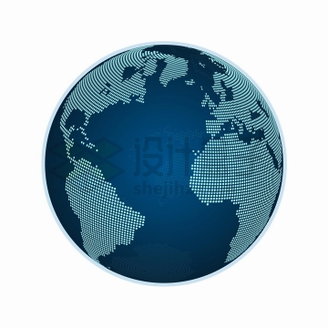 科技风格蓝色圆点组成的地球模型可以看到大西洋png图片免抠矢量素材